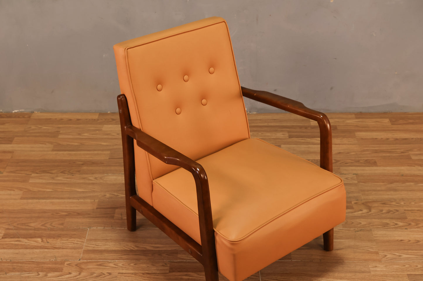 Mid Century Walnut & Apricot Armchair - ONLINE ONLY