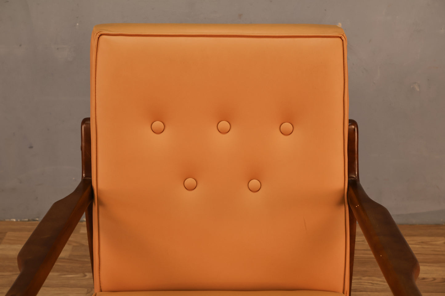 Mid Century Walnut & Apricot Armchair - ONLINE ONLY