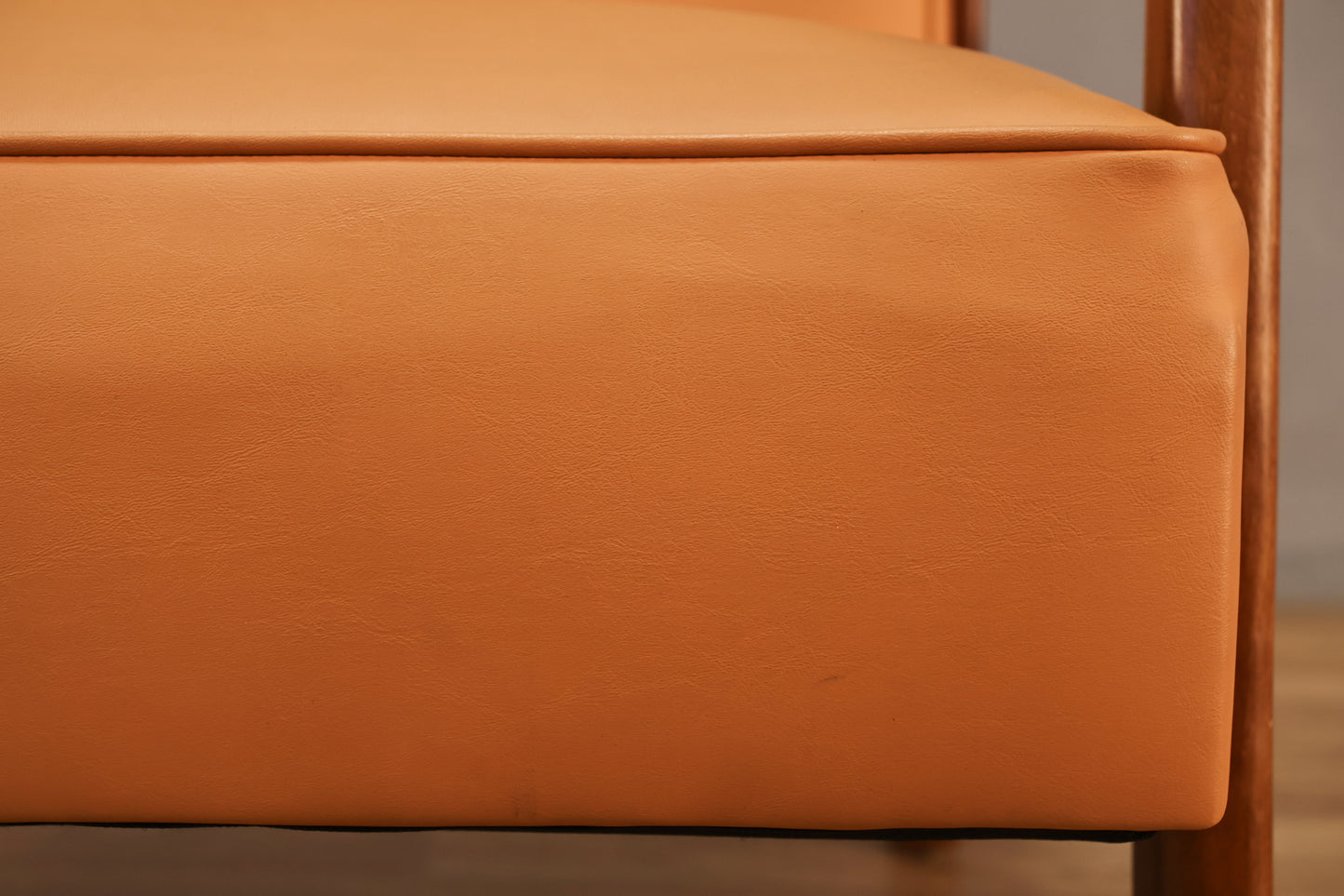 Mid Century Walnut & Apricot Armchair - ONLINE ONLY
