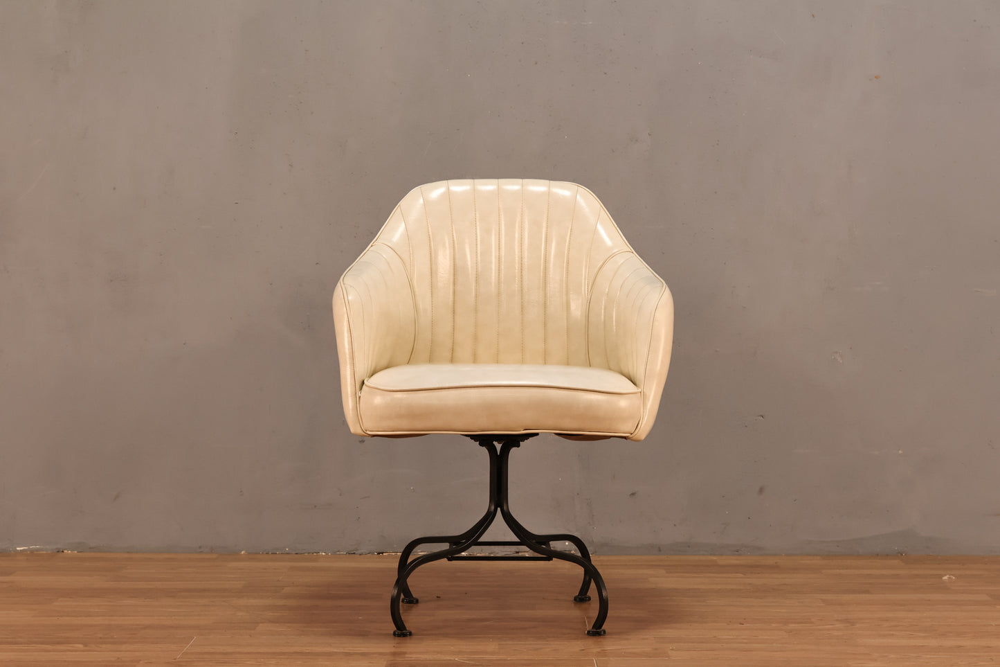 White Vinyl & Iron Swivel Armchair - ONLINE ONLY