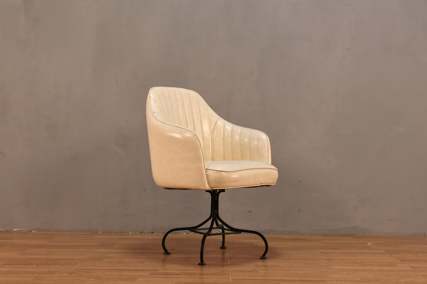 White Vinyl & Iron Swivel Armchair - ONLINE ONLY