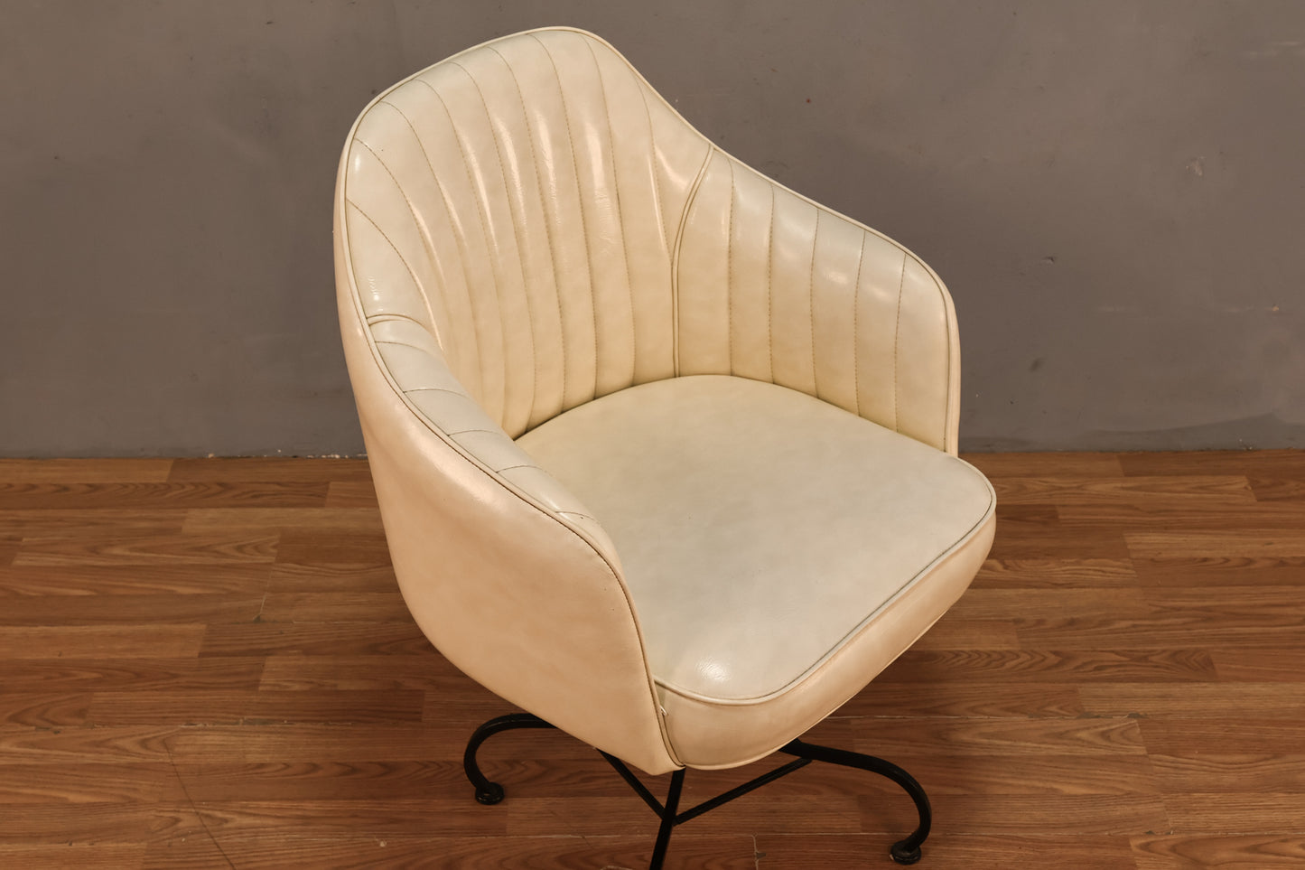 White Vinyl & Iron Swivel Armchair - ONLINE ONLY