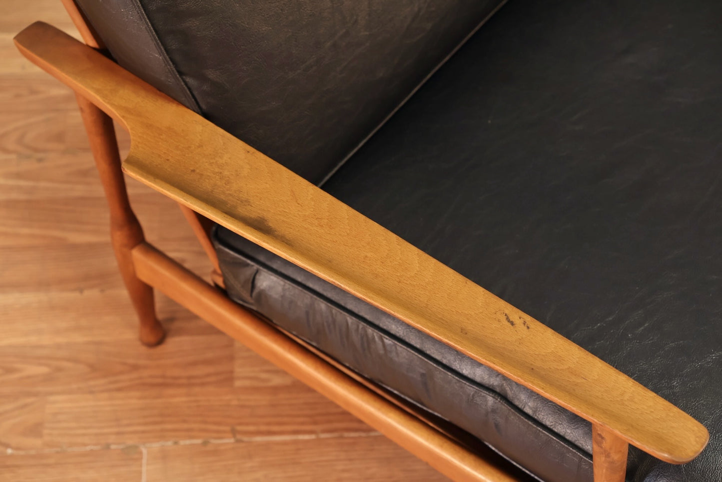 Mid Century Walnut & Black Vinyl Lounge Chair