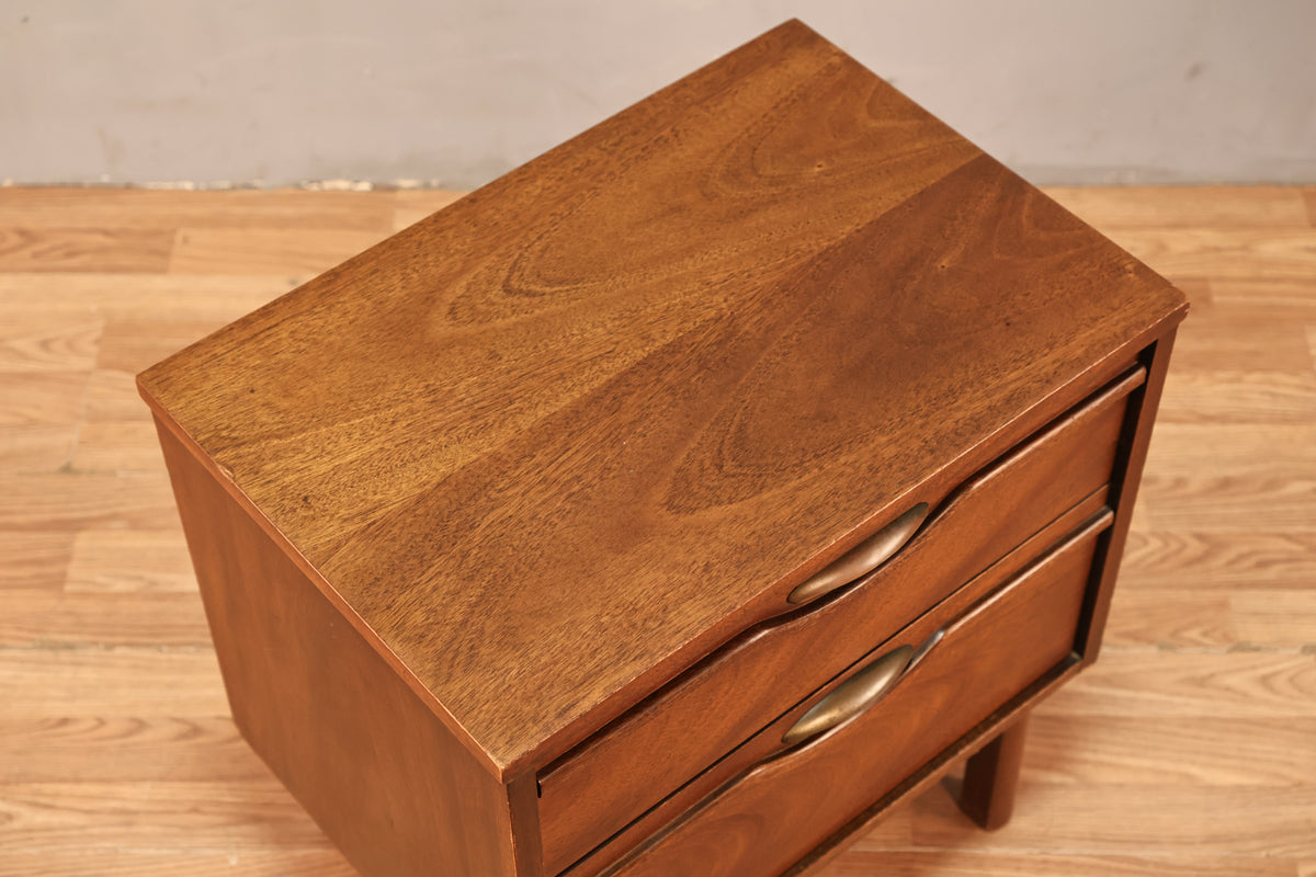 Broyhill Mid Century Walnut 2-Drawer Nightstand - ONLINE ONLY