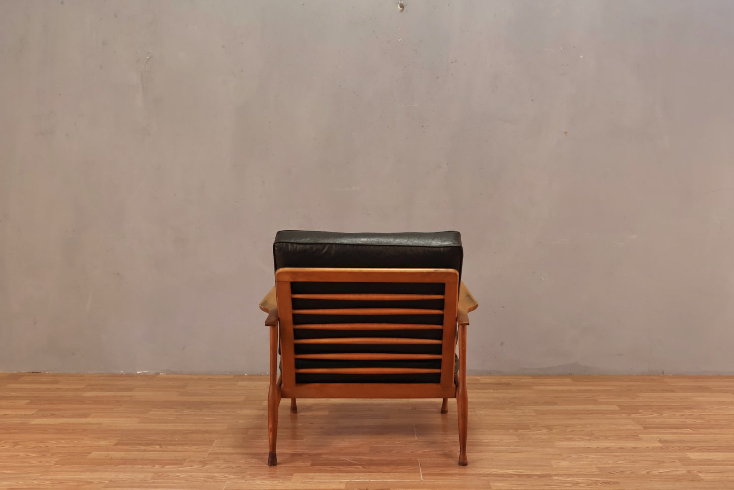 Mid Century Walnut & Black Vinyl Lounge Chair