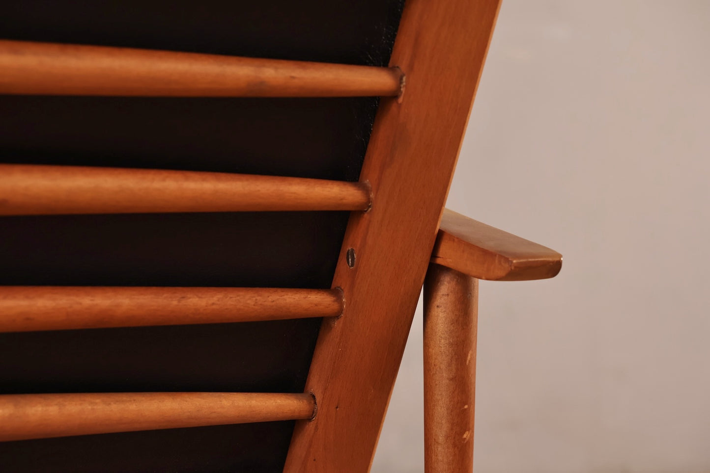 Mid Century Walnut & Black Vinyl Lounge Chair