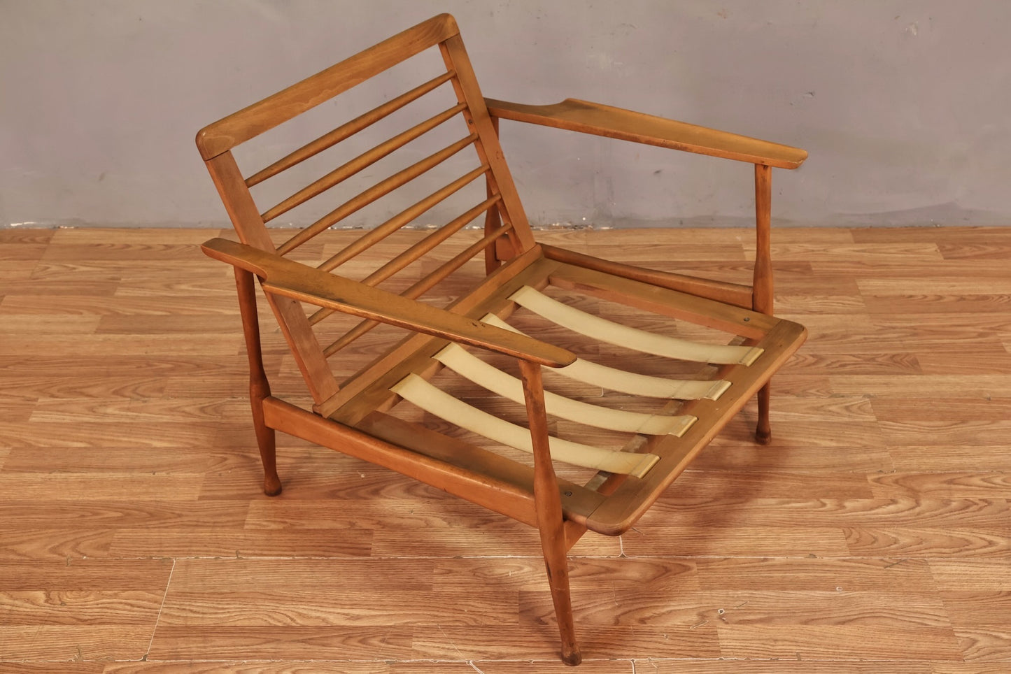 Mid Century Walnut & Black Vinyl Lounge Chair