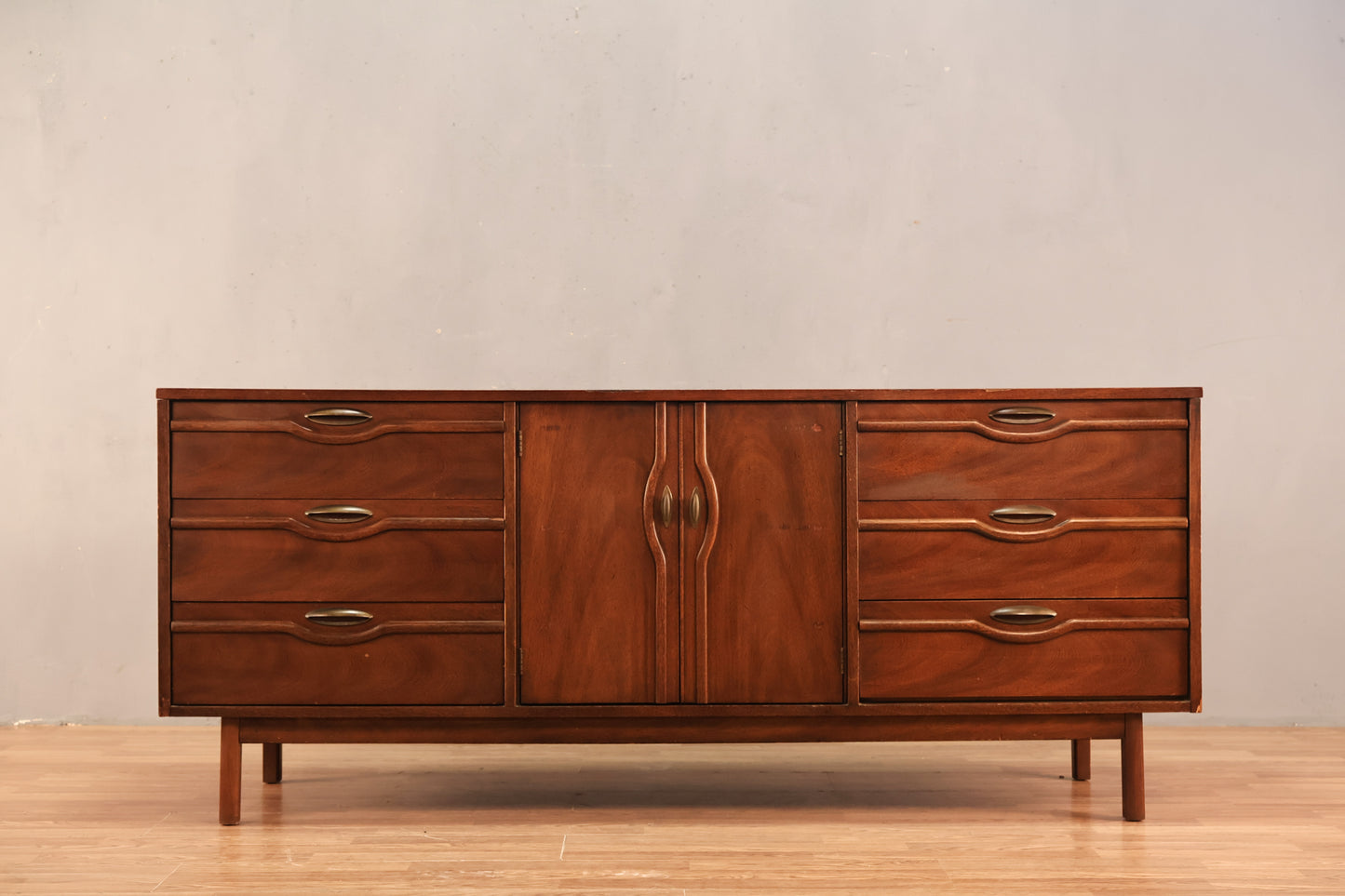 Broyhill Mid Century Walnut 9-Drawer Credenza - ONLINE ONLY