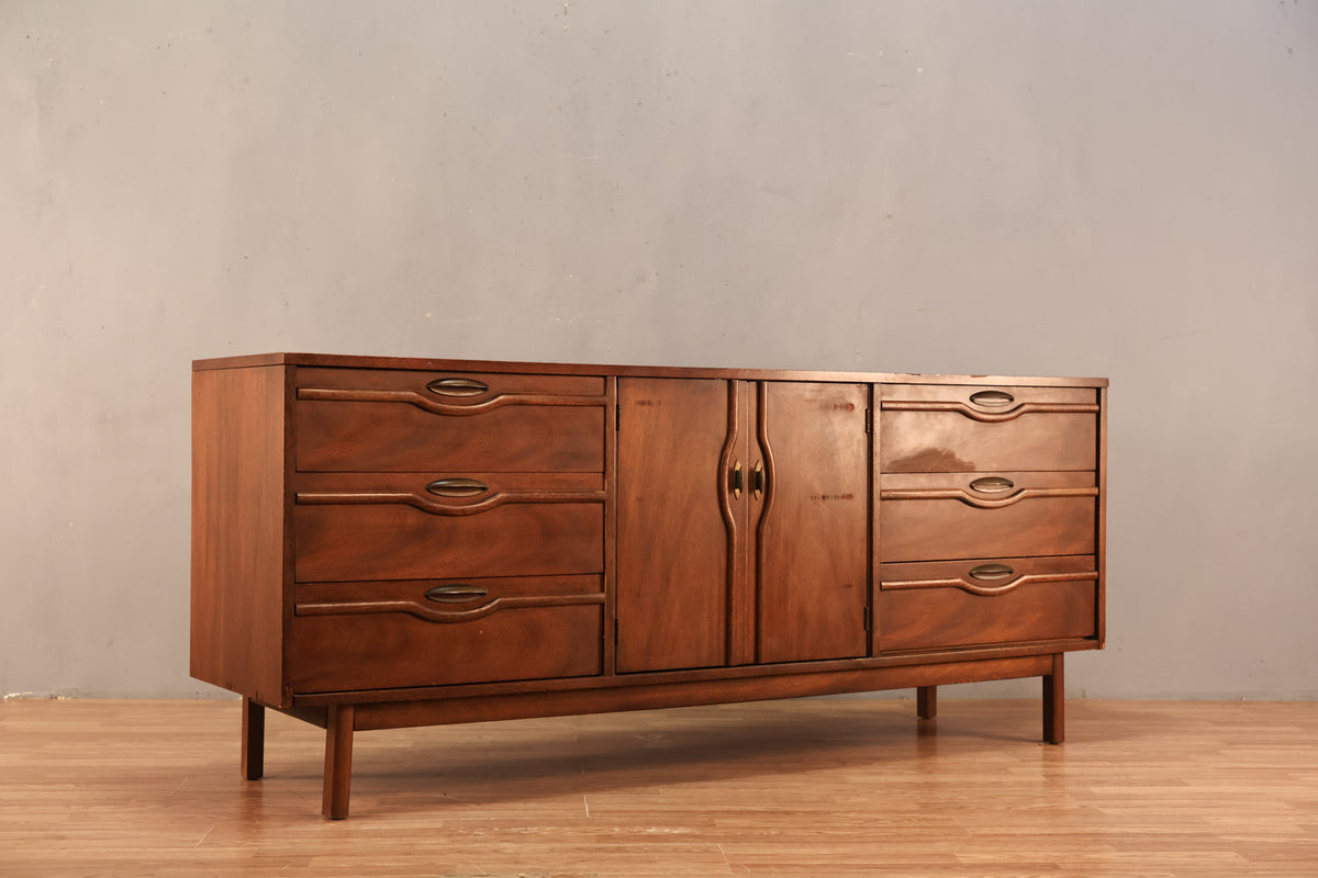 Broyhill Mid Century Walnut 9-Drawer Credenza - ONLINE ONLY