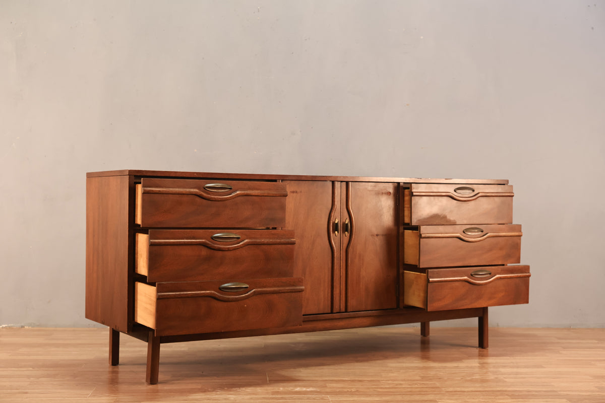 Broyhill Mid Century Walnut 9-Drawer Credenza - ONLINE ONLY