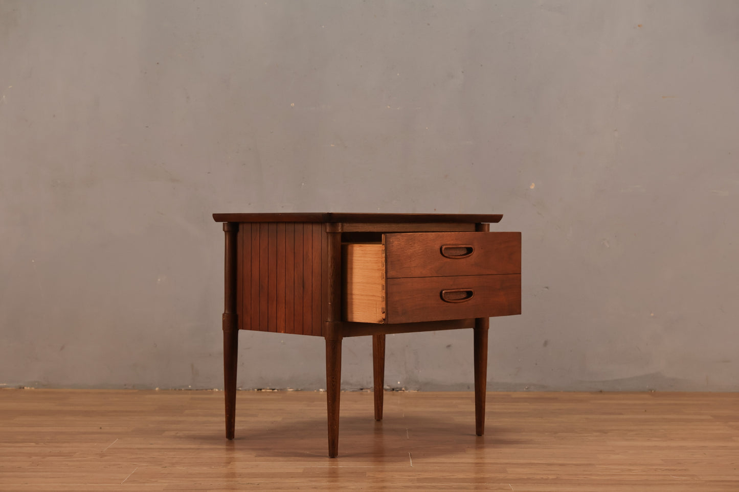 Lane Pinstriped Walnut 1-Drawer Side Table - ONLINE ONLY
