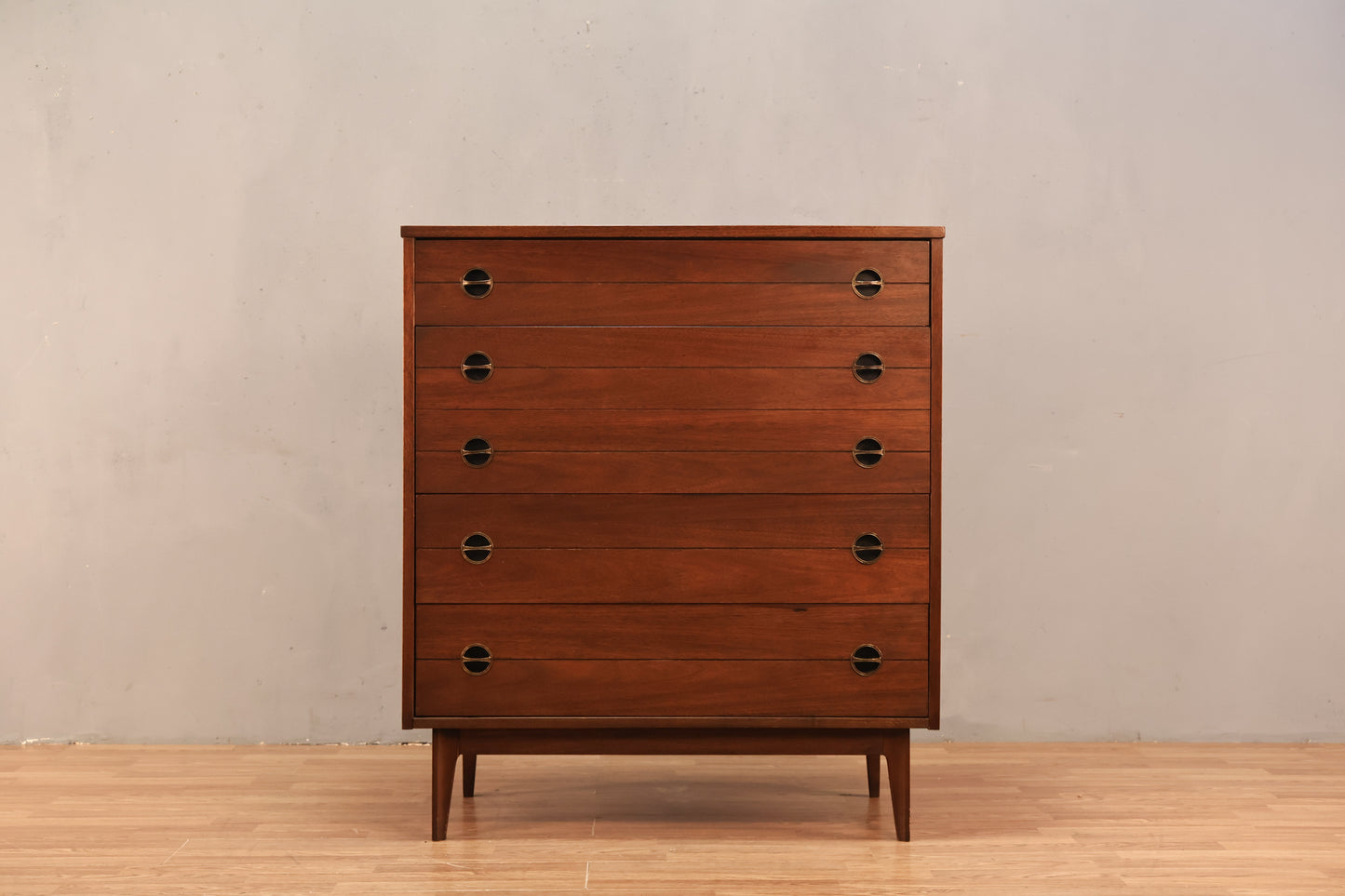 Mid Century Walnut 4-Drawer Highboy Dresser - ONLINE ONLY