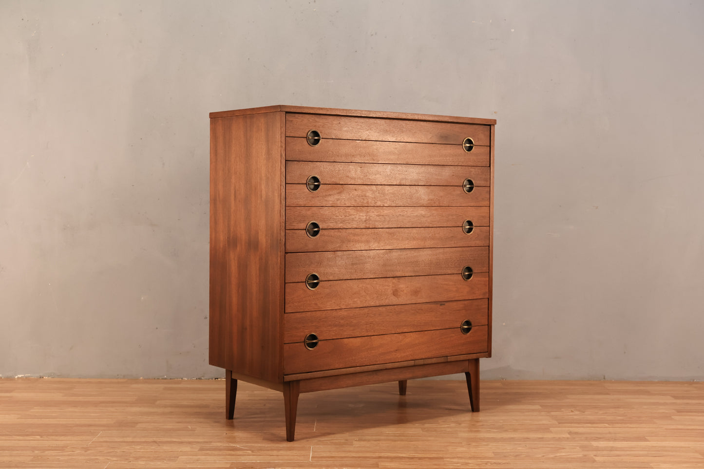 Mid Century Walnut 4-Drawer Highboy Dresser - ONLINE ONLY