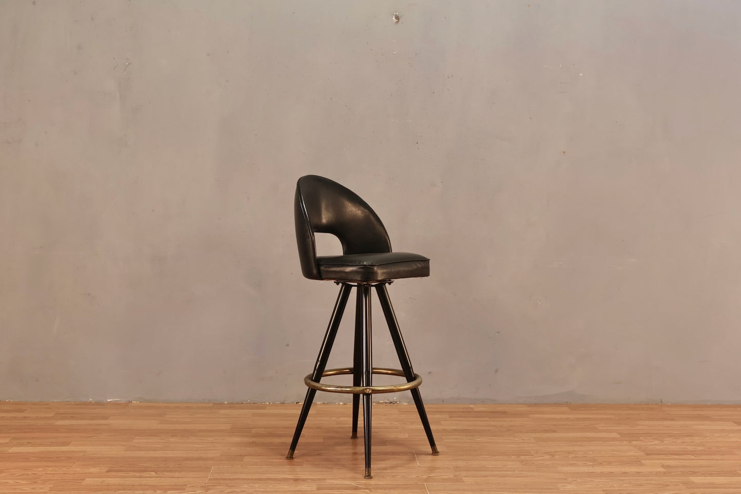 Atomic Black Vinyl Swivel Bar Stool