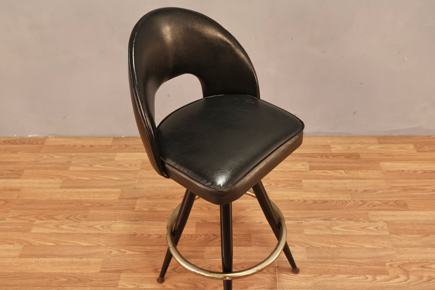 Atomic Black Vinyl Swivel Bar Stool