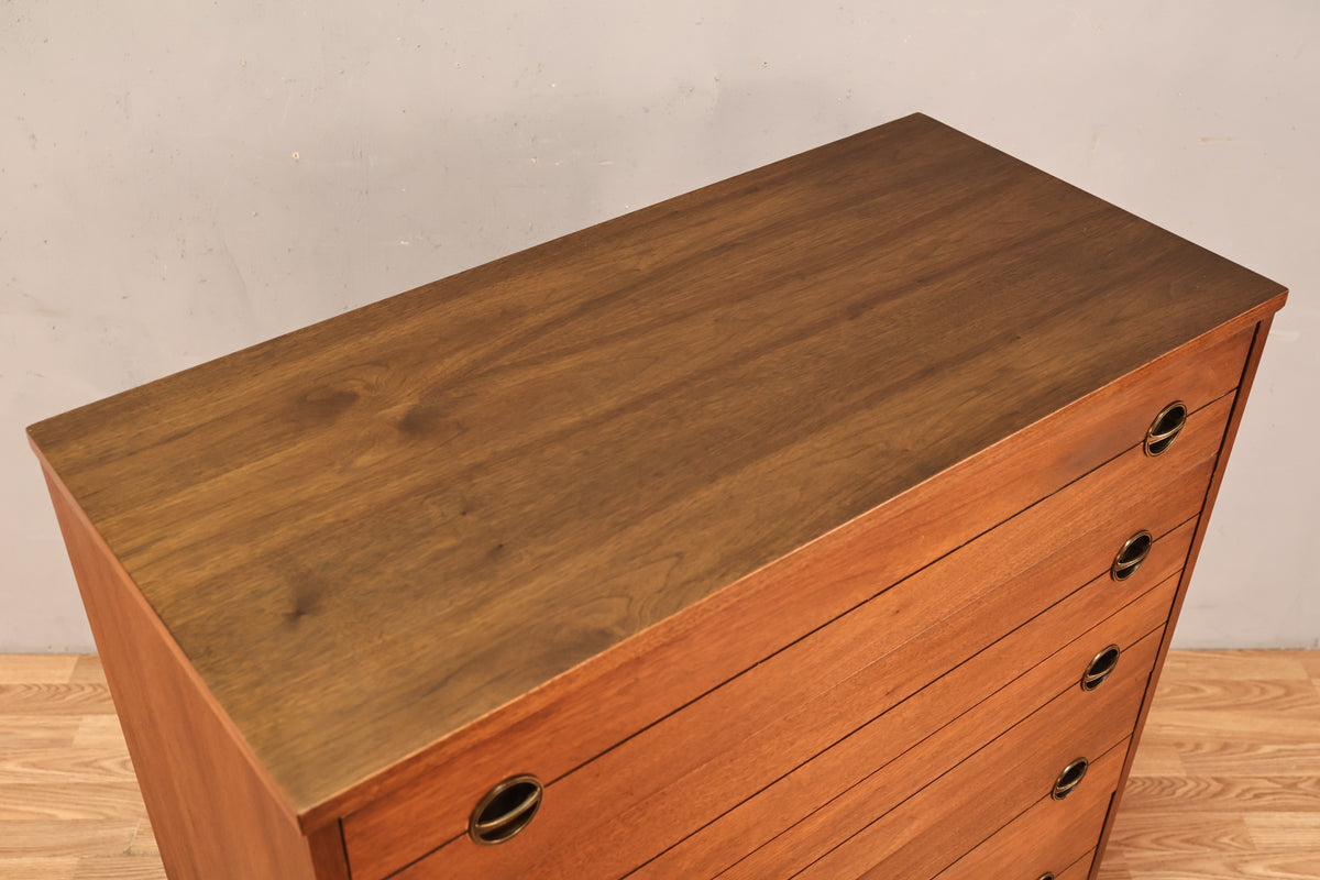 Mid Century Walnut 4-Drawer Highboy Dresser - ONLINE ONLY
