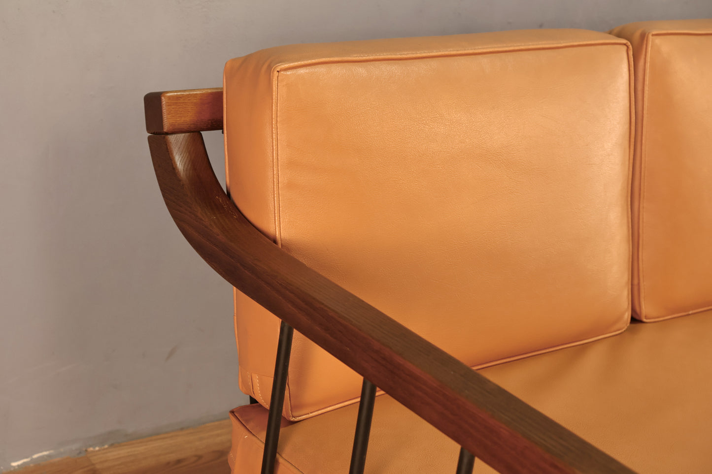 Mid Century Apricot Vinyl & Iron 2-Piece Sofa