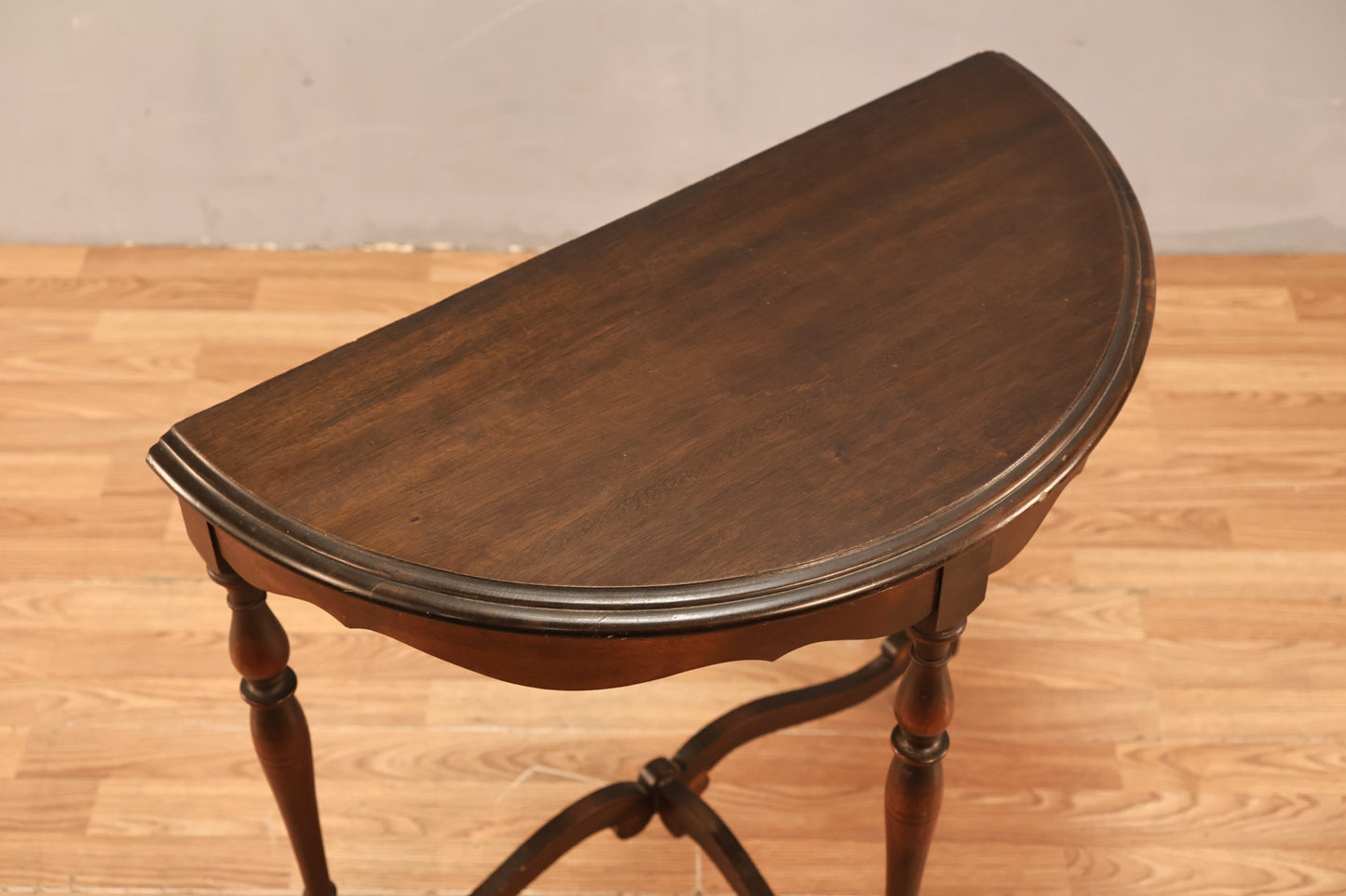 Slim Antique Mahogany Demilune Console Table - ONLINE ONLY