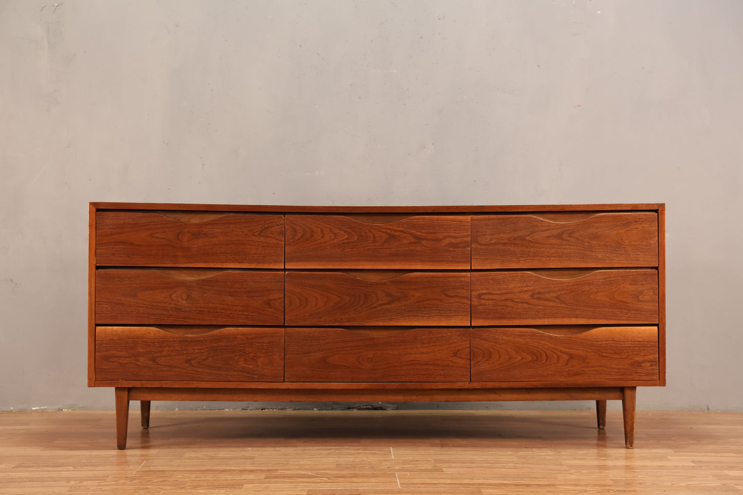 American of Martinsville Walnut 9-Drawer Credenza