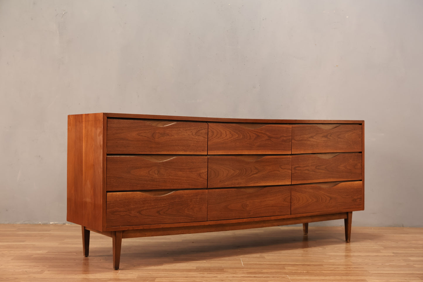 American of Martinsville Walnut 9-Drawer Credenza