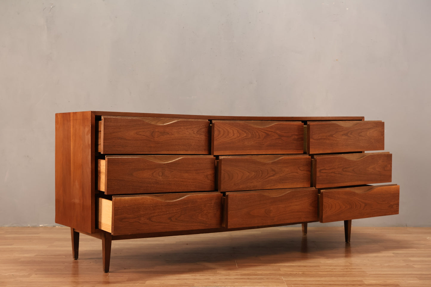 American of Martinsville Walnut 9-Drawer Credenza
