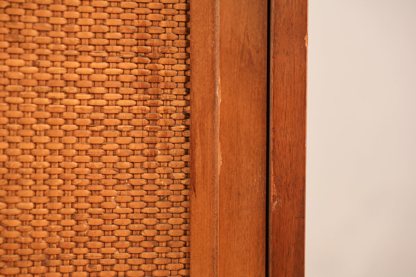 Mid Century Walnut & Cane 2-Door Cabinet - ONLINE ONLY
