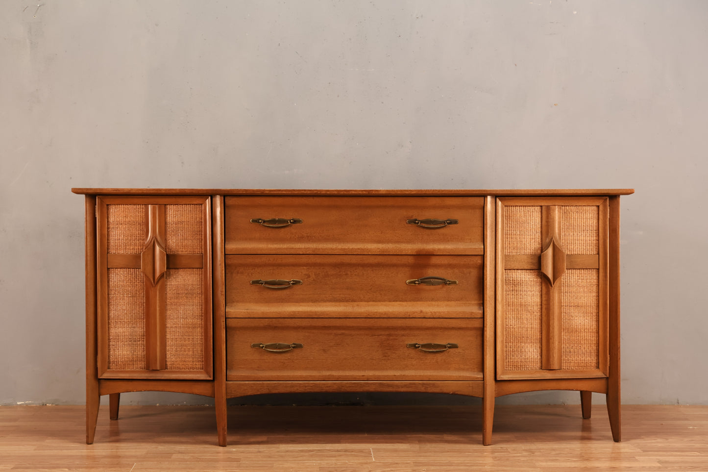 United Walnut & Cane 3-Drawer Credenza - ONLINE ONLY
