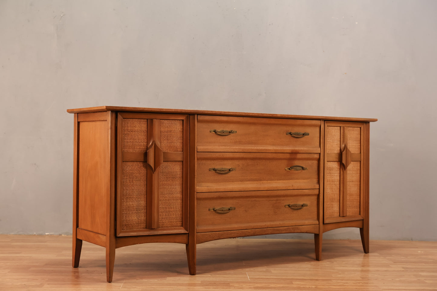 United Walnut & Cane 3-Drawer Credenza - ONLINE ONLY