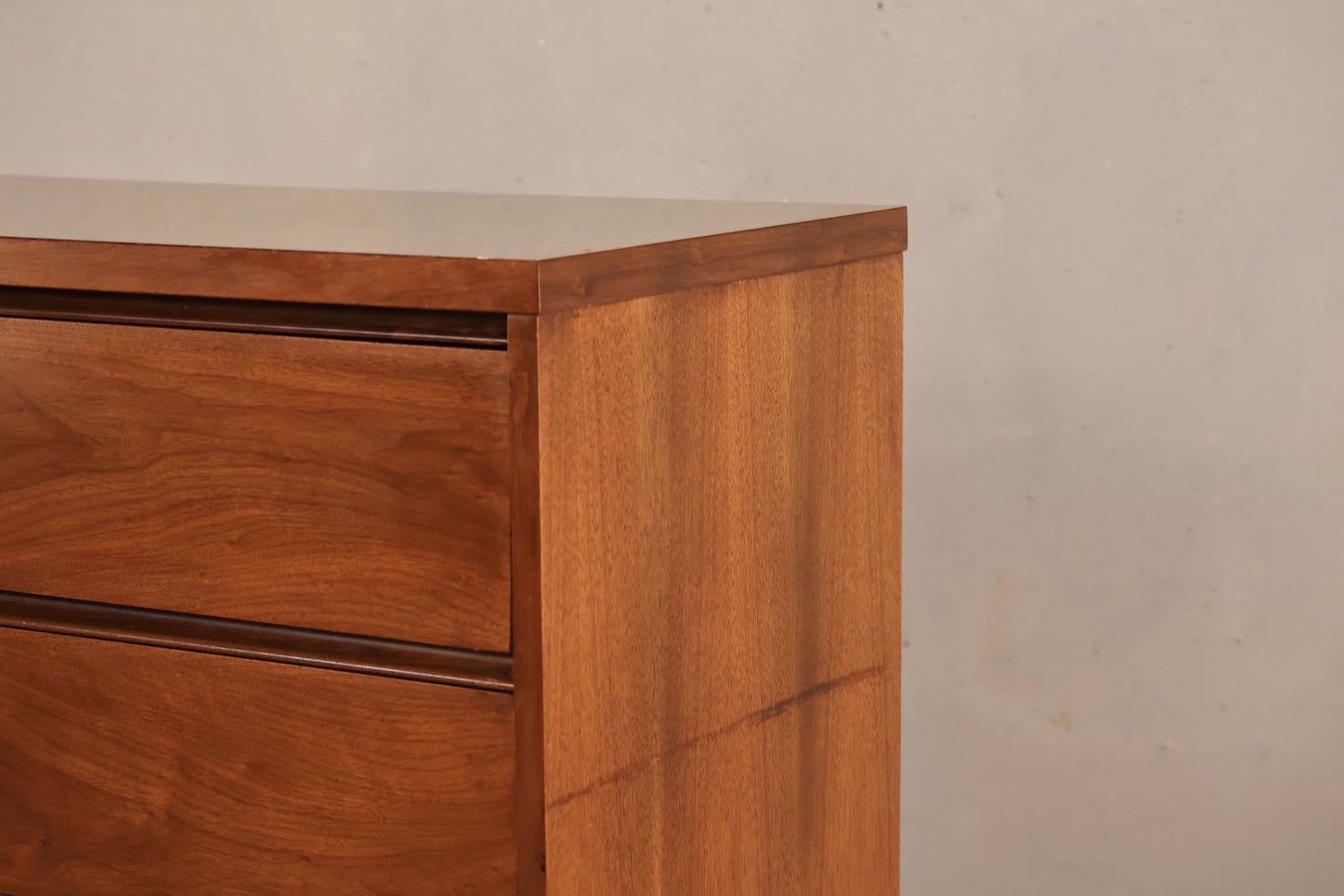Walnut & Laminate 4-Drawer Highboy Dresser