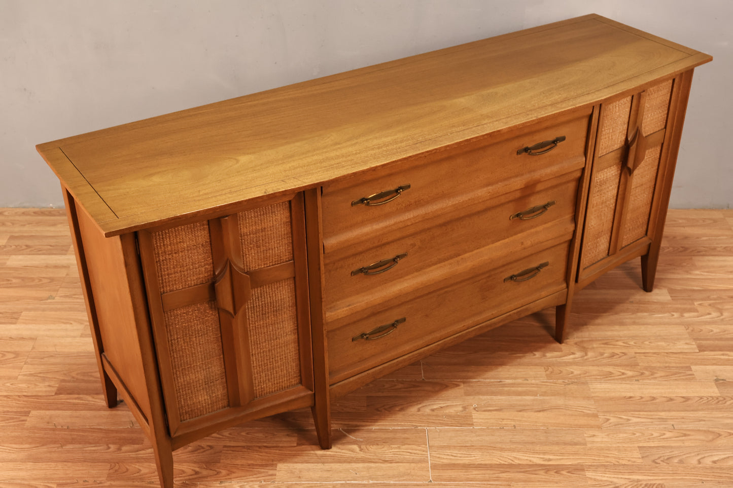 United Walnut & Cane 3-Drawer Credenza - ONLINE ONLY