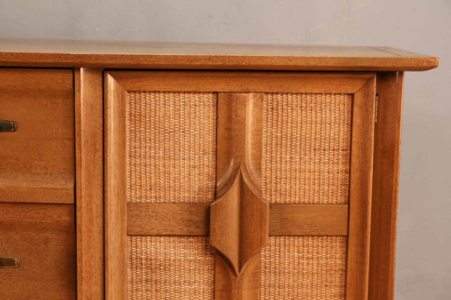United Walnut & Cane 3-Drawer Credenza - ONLINE ONLY