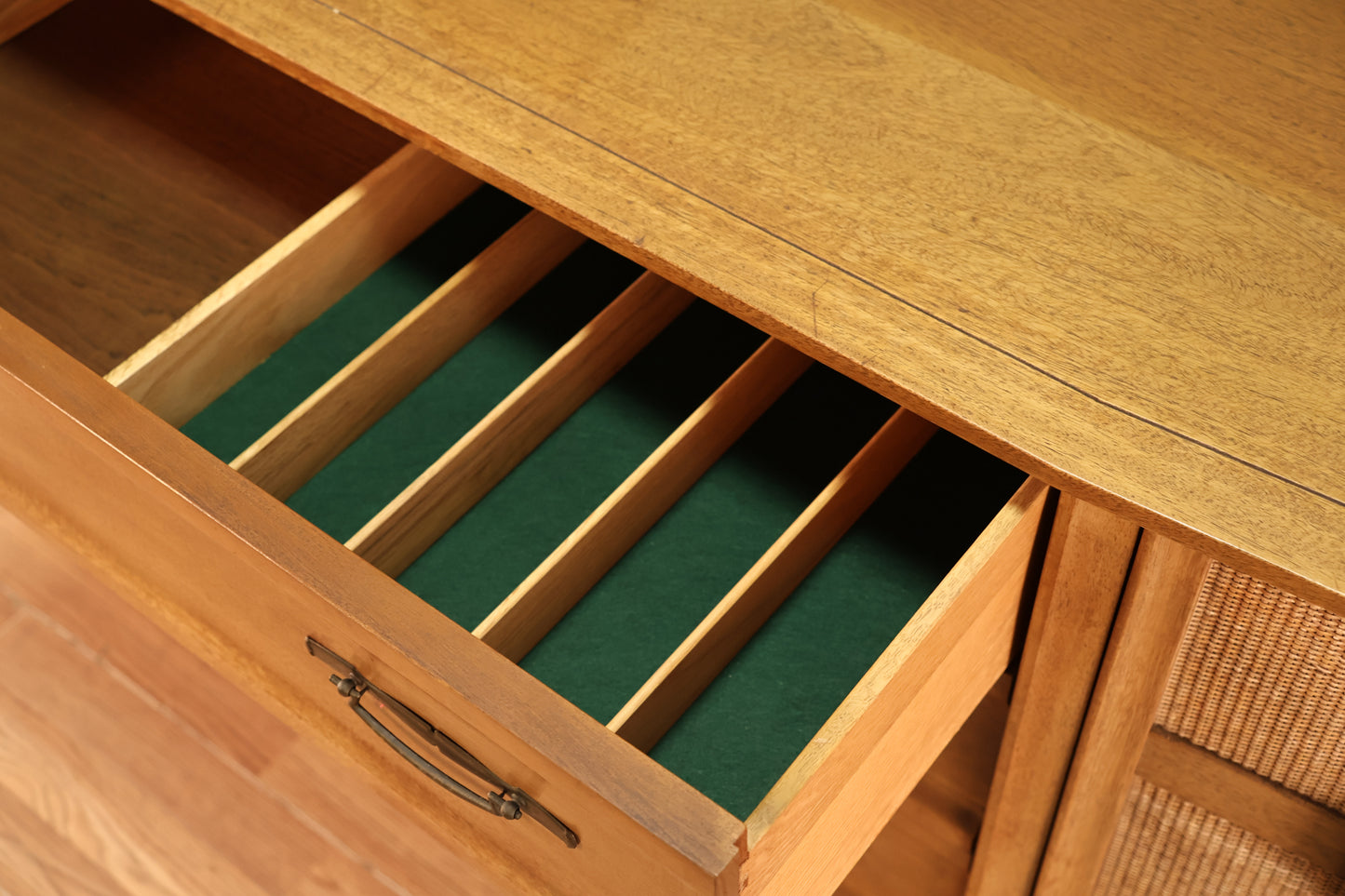 United Walnut & Cane 3-Drawer Credenza - ONLINE ONLY