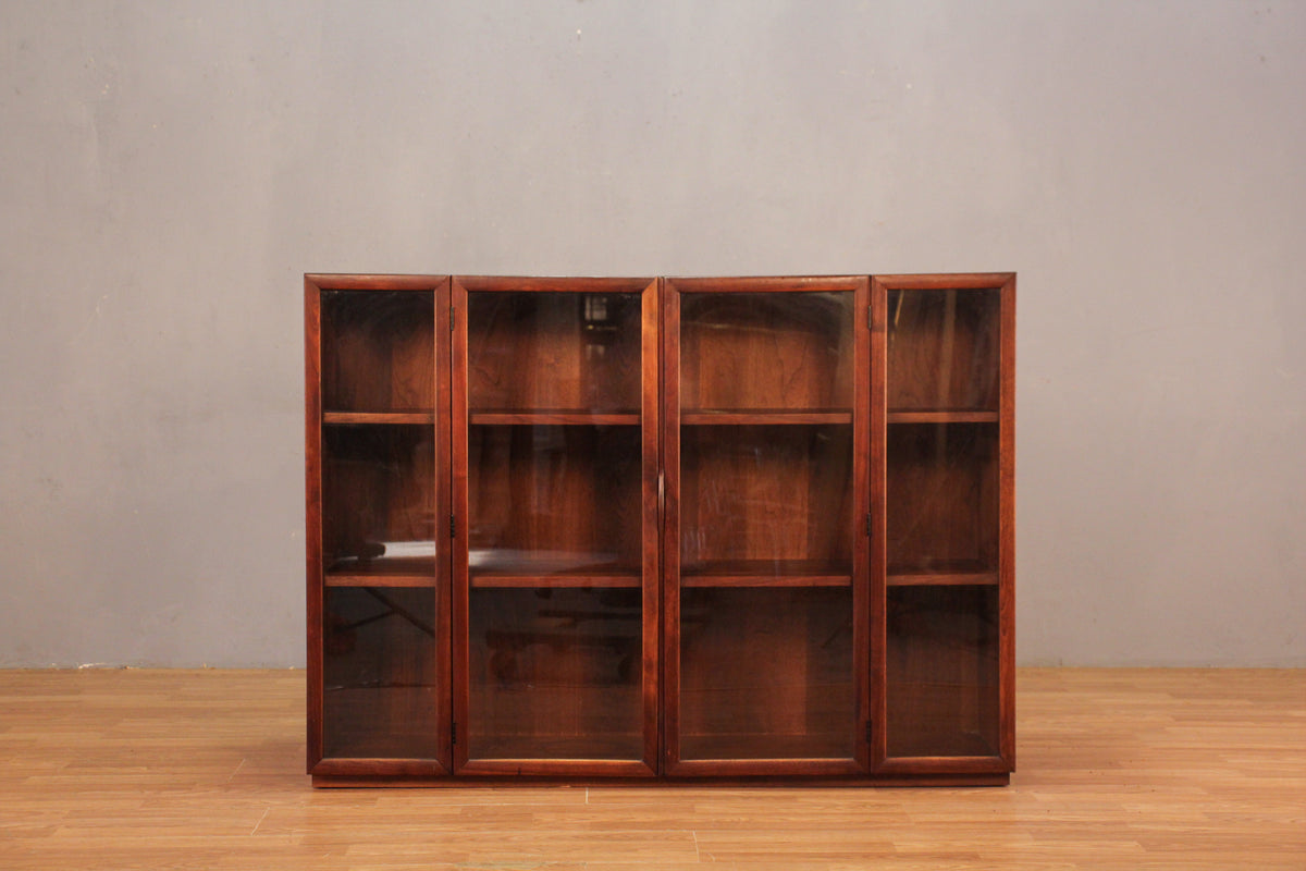 Mid Century Walnut & Glass 2-Door Bookcase
