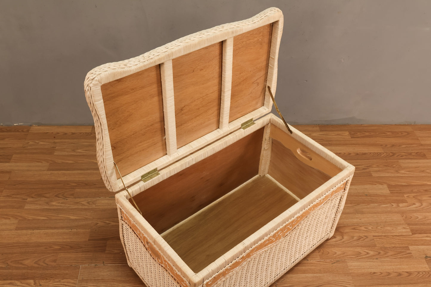 Carved Wood & Wicker Trunk
