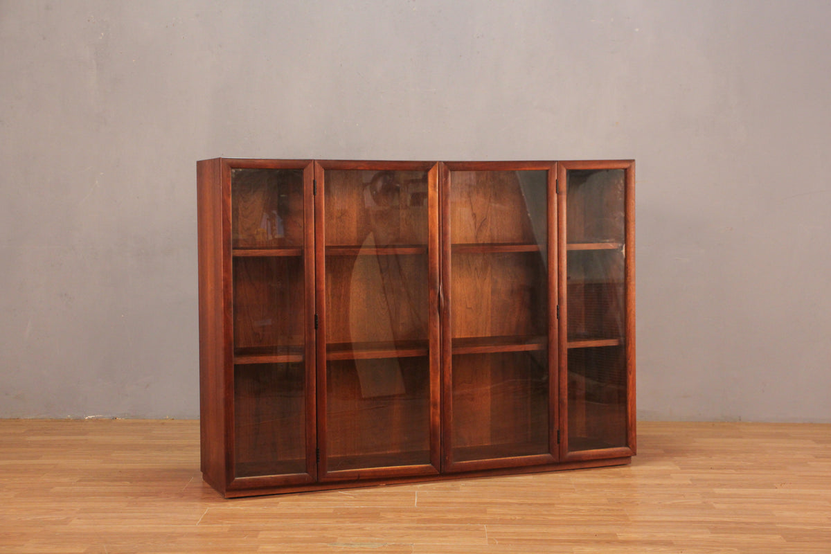 Mid Century Walnut & Glass 2-Door Bookcase
