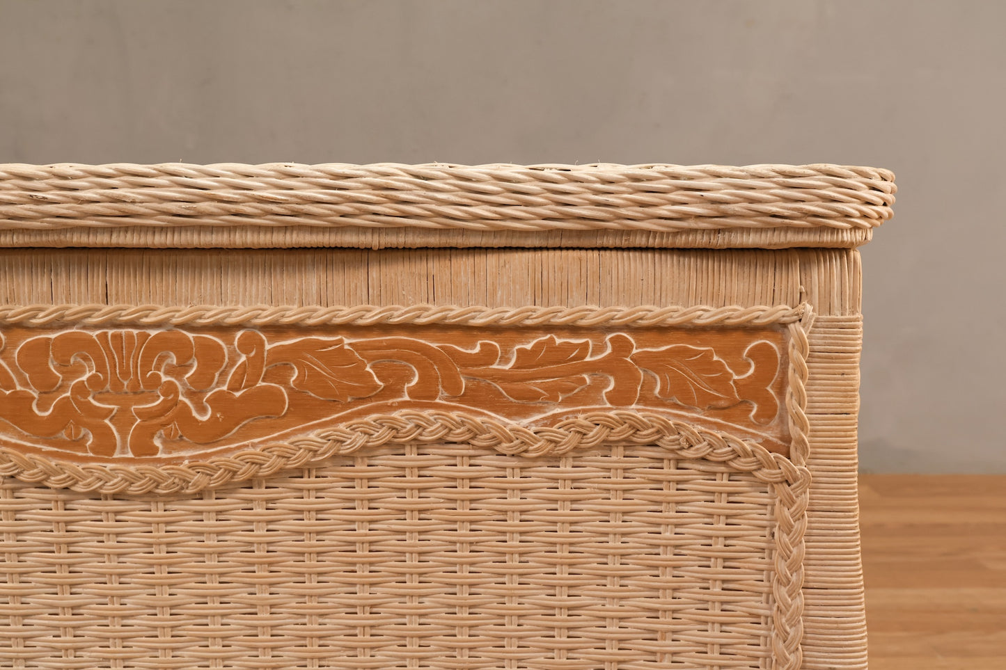 Carved Wood & Wicker Trunk