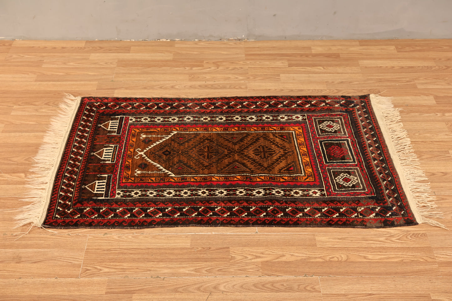 Brown & Red Geometric Rug - ONLINE ONLY