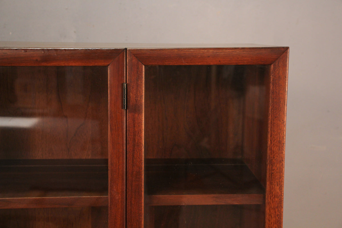 Mid Century Walnut & Glass 2-Door Bookcase