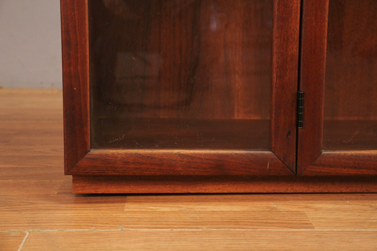 Mid Century Walnut & Glass 2-Door Bookcase
