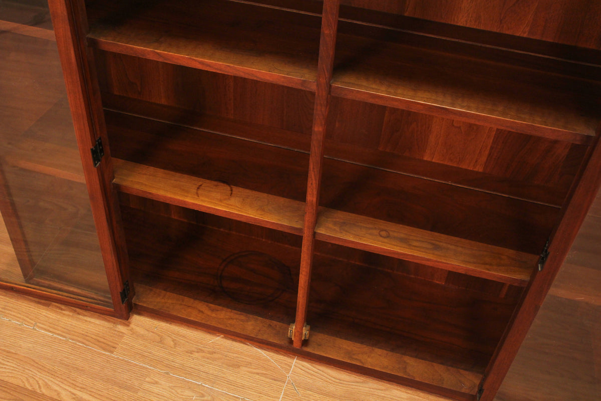 Mid Century Walnut & Glass 2-Door Bookcase