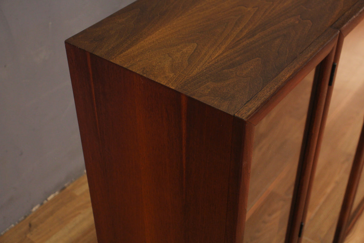 Mid Century Walnut & Glass 2-Door Bookcase