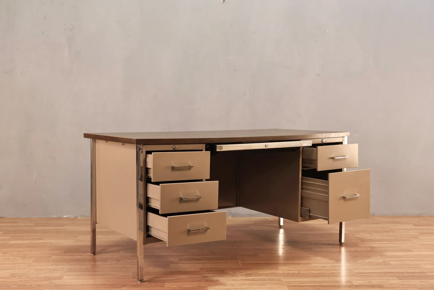 Industrial Metal & Laminate 6-Drawer Desk - ONLINE ONLY