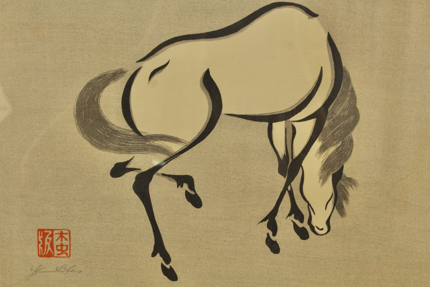 "Horse" Mokuchu Urushibara Woodblock Print