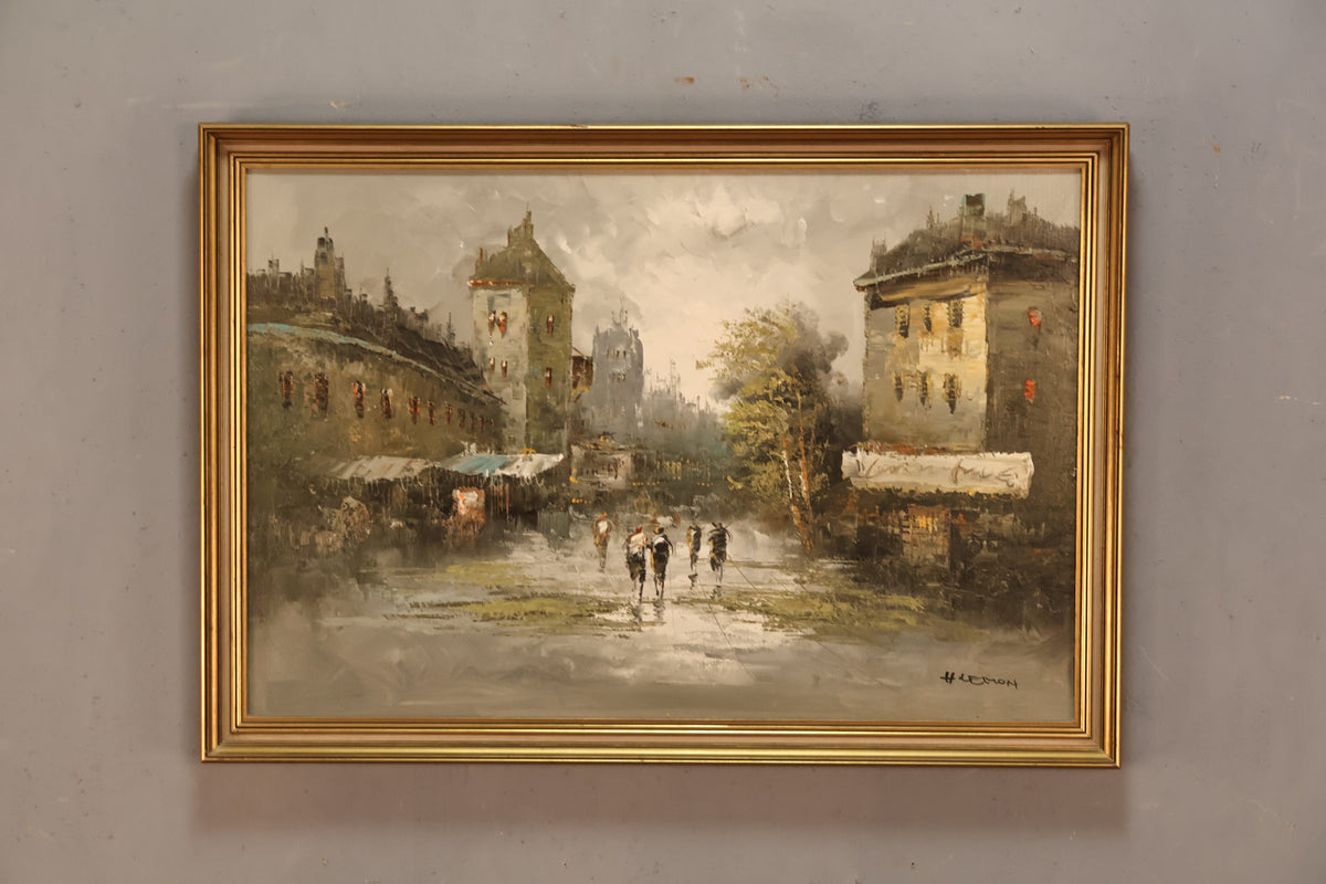 Mid Century "Jeudi Sous La Pluie" Painting - ONLINE ONLY