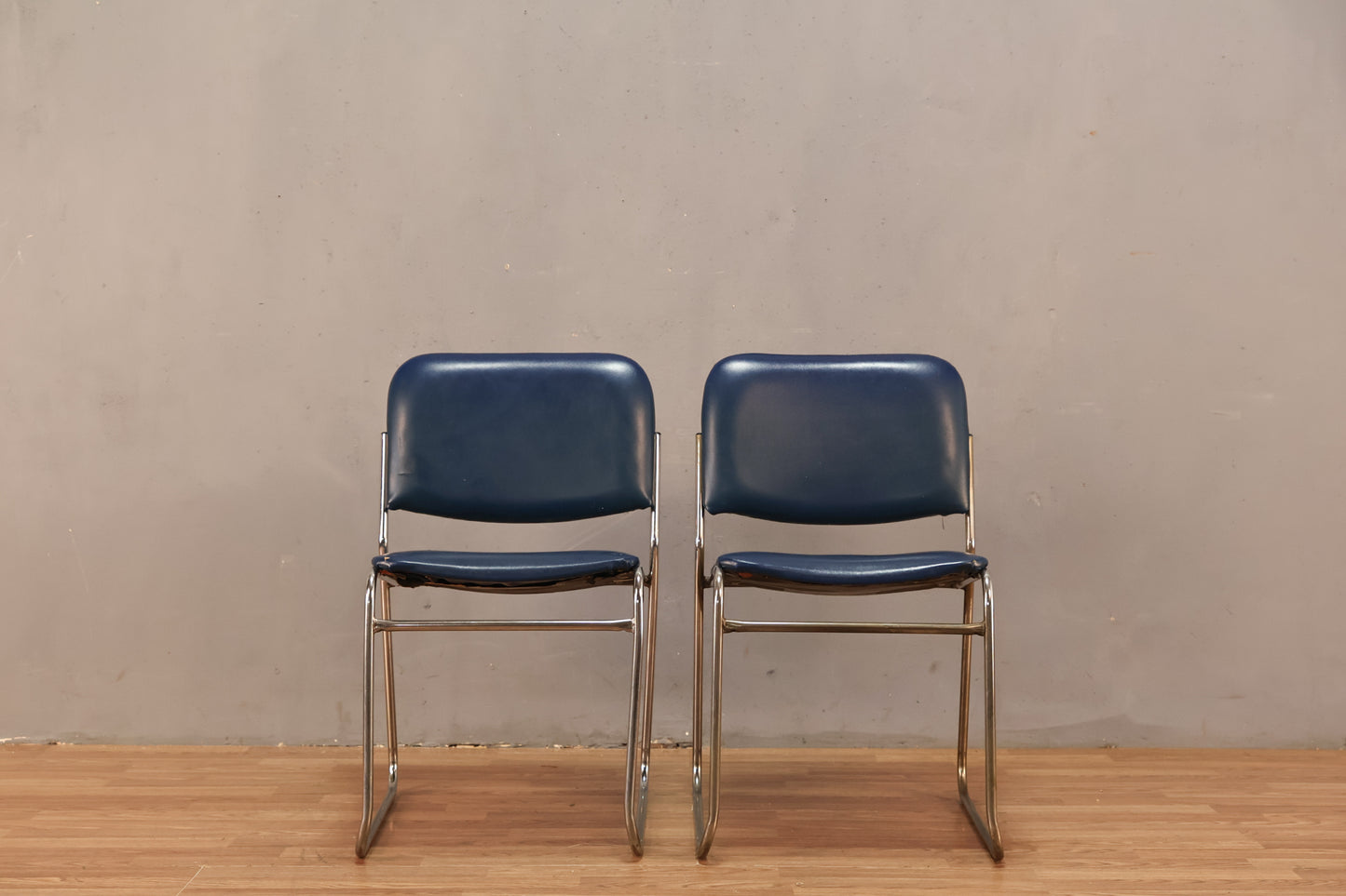Blue Vinyl & Chrome Side Chair - ONLINE ONLY