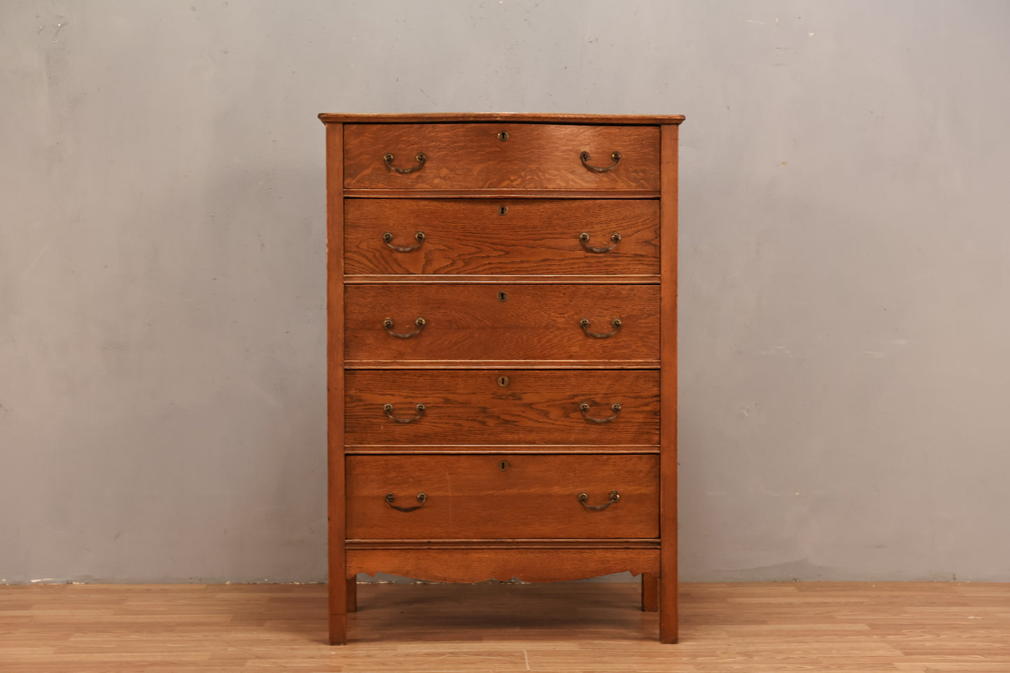 Antique Oak 5-Drawer Highboy Dresser