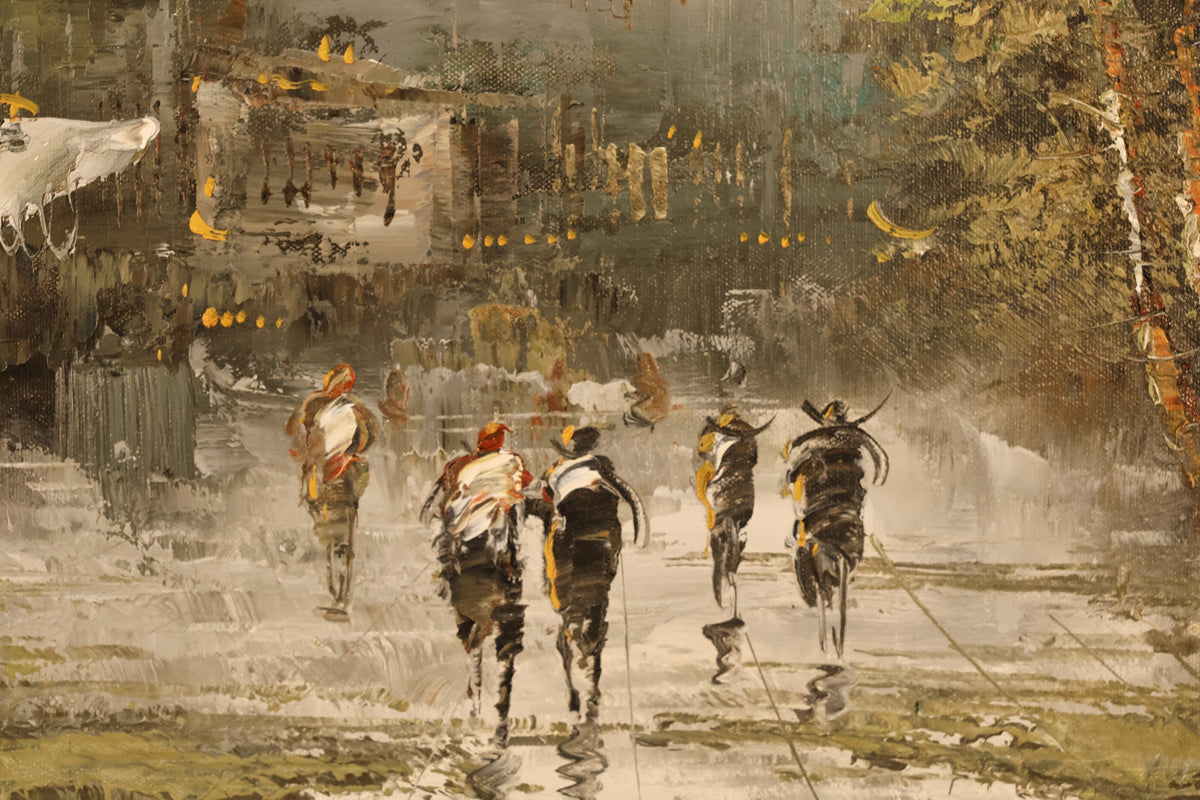 Mid Century "Jeudi Sous La Pluie" Painting - ONLINE ONLY