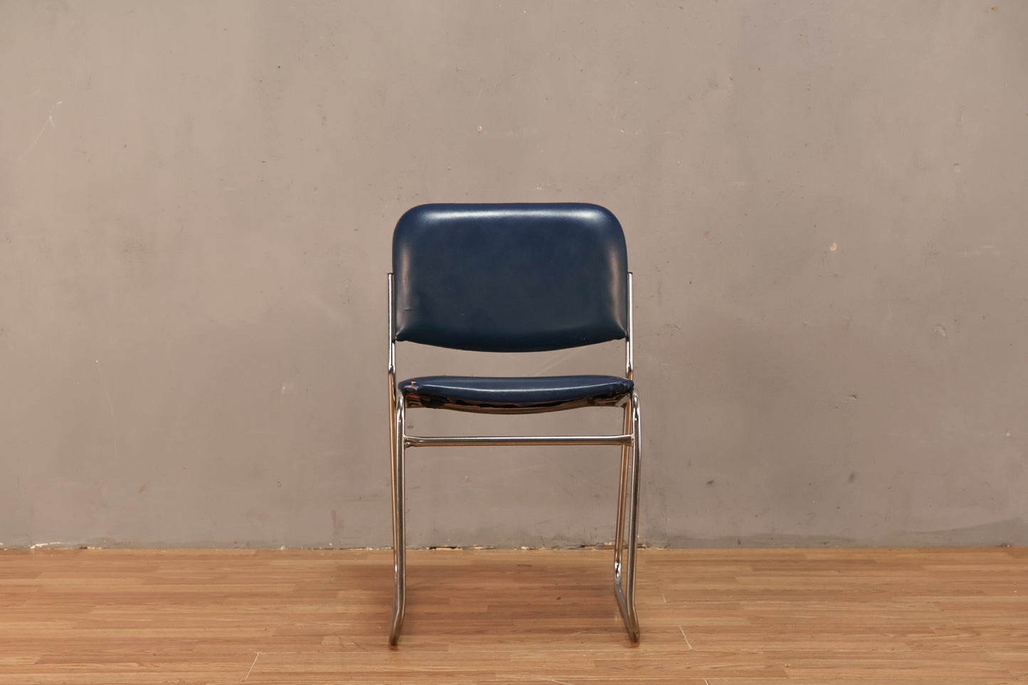 Blue Vinyl & Chrome Side Chair - ONLINE ONLY