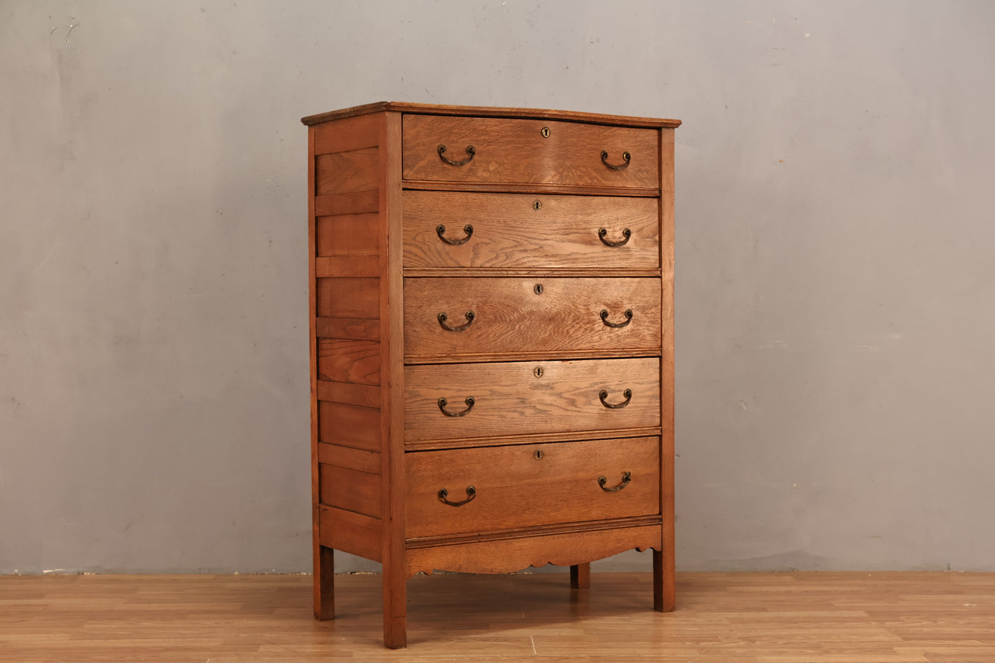 Antique Oak 5-Drawer Highboy Dresser