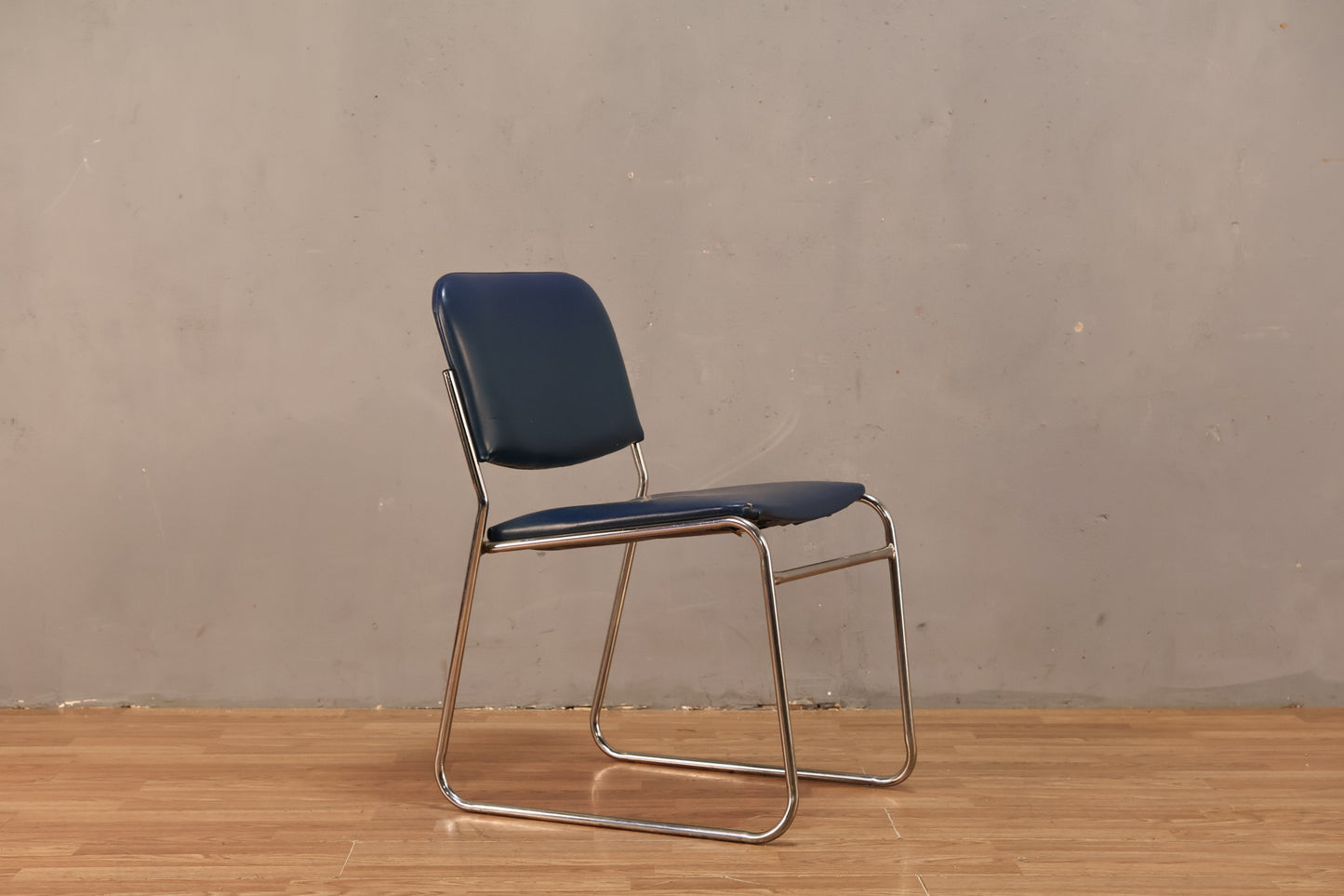 Blue Vinyl & Chrome Side Chair - ONLINE ONLY
